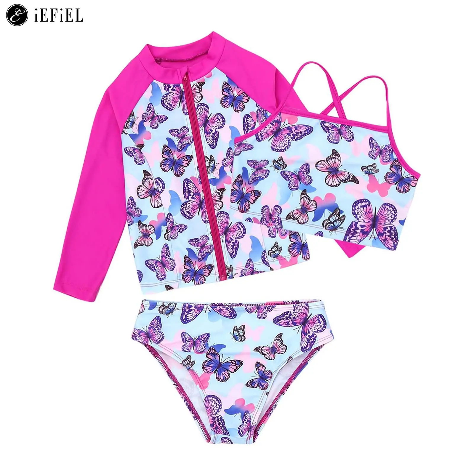 Kids Girls 3 Pieces Swimsuits Bathing Suit Long Sleeves Front Zipper Rash Guard Shirt+Crop Tops+Bottoms Swimming Surfing Costume
Kids Girls 3 Pieces Swimsuits Bathing Suit Long Sleeves Front Zipper Rash Guard Shirt+Crop Tops+Bottoms Swimming Surfing Costume