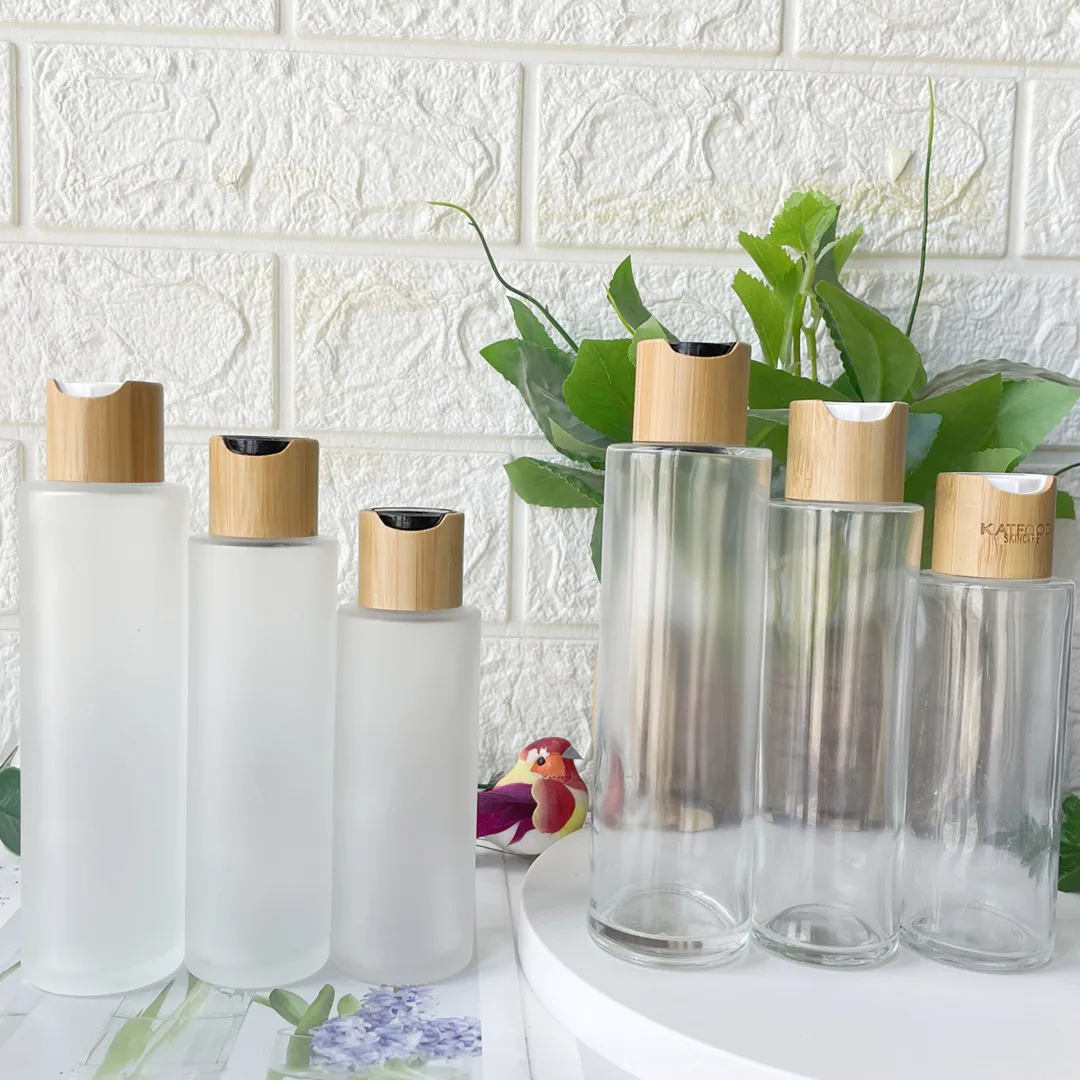 100/120/150ml Frosted Clear Glass Refillable Lotion Soap Travel Size Bottles with Bamboo Cap Beauty Makeup Eliquid Containers
100/120/150ml Frosted Clear Glass Refillable Lotion Soap Travel Size Bottles with Bamboo Cap Beauty Makeup Eliquid Containers