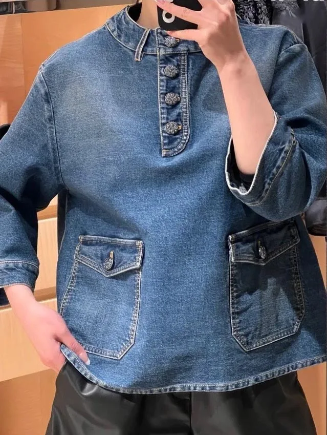 

Fashionable loose casual women's jacket, youthful and sweet, age reducing, washed, ground white, distressed denim top