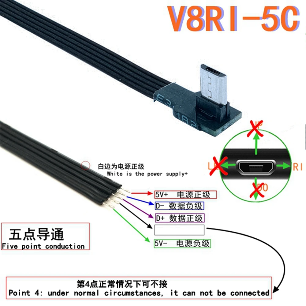 

1 DIY mini USB soldered female plug with 5P/4P flat wire black 5CM 10CM 20CM 30cm 50cm 100cm