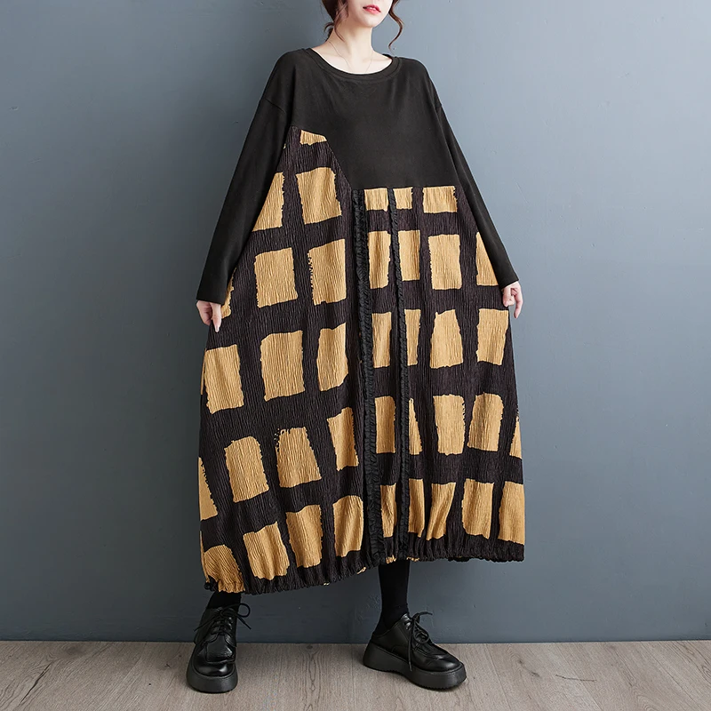 #6862 Autumn Winter Long Sleeve T Shirt Dress Women Round Neck Split Joint Ruffles A-line Plaid Vintage Asymmetrical Dress Woman
#6862 Autumn Winter Long Sleeve T Shirt Dress Women Round Neck Split Joint Ruffles A-line Plaid Vintage Asymmetrical Dress Woman