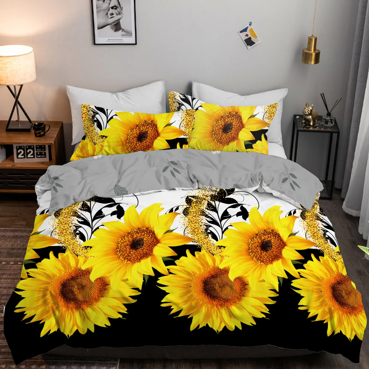 BlessLiving Sunflower Duvet Cover Black And White Background Leaves Flower Microfiber Bedding Set For All Seasons Decor Gifts
BlessLiving Sunflower Duvet Cover Black And White Background Leaves Flower Microfiber Bedding Set For All Seasons Decor Gifts