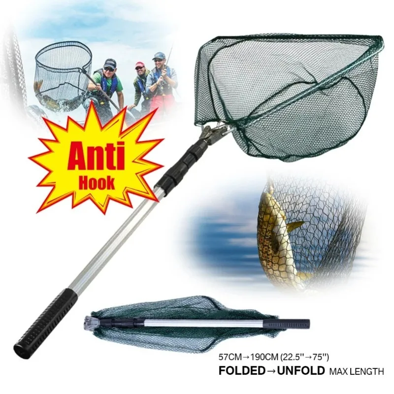 

75cm Telescopic Landing Net Folding Fishing Pole Extending Fly Carp Course Sea Mesh Fishing Net For Fly Fishing