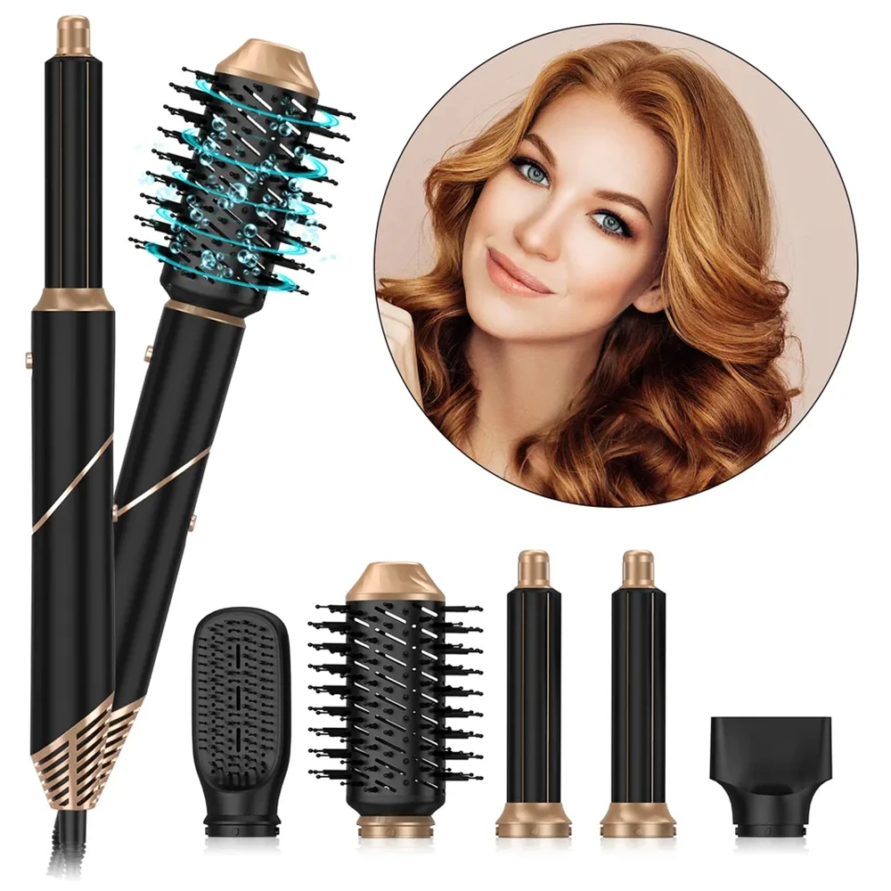 

High Speed 5 in1 Hair Dryer Brush Automatic Curling Iron Foldable Curler and Straightener Negative Ion Hair Styling Hot Air Comb