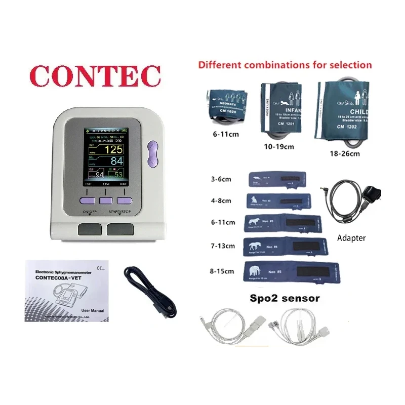 

CONTEC08a vet animal blood pressure detector can be equipped with blood oxygen function probe and cuff of various sizes