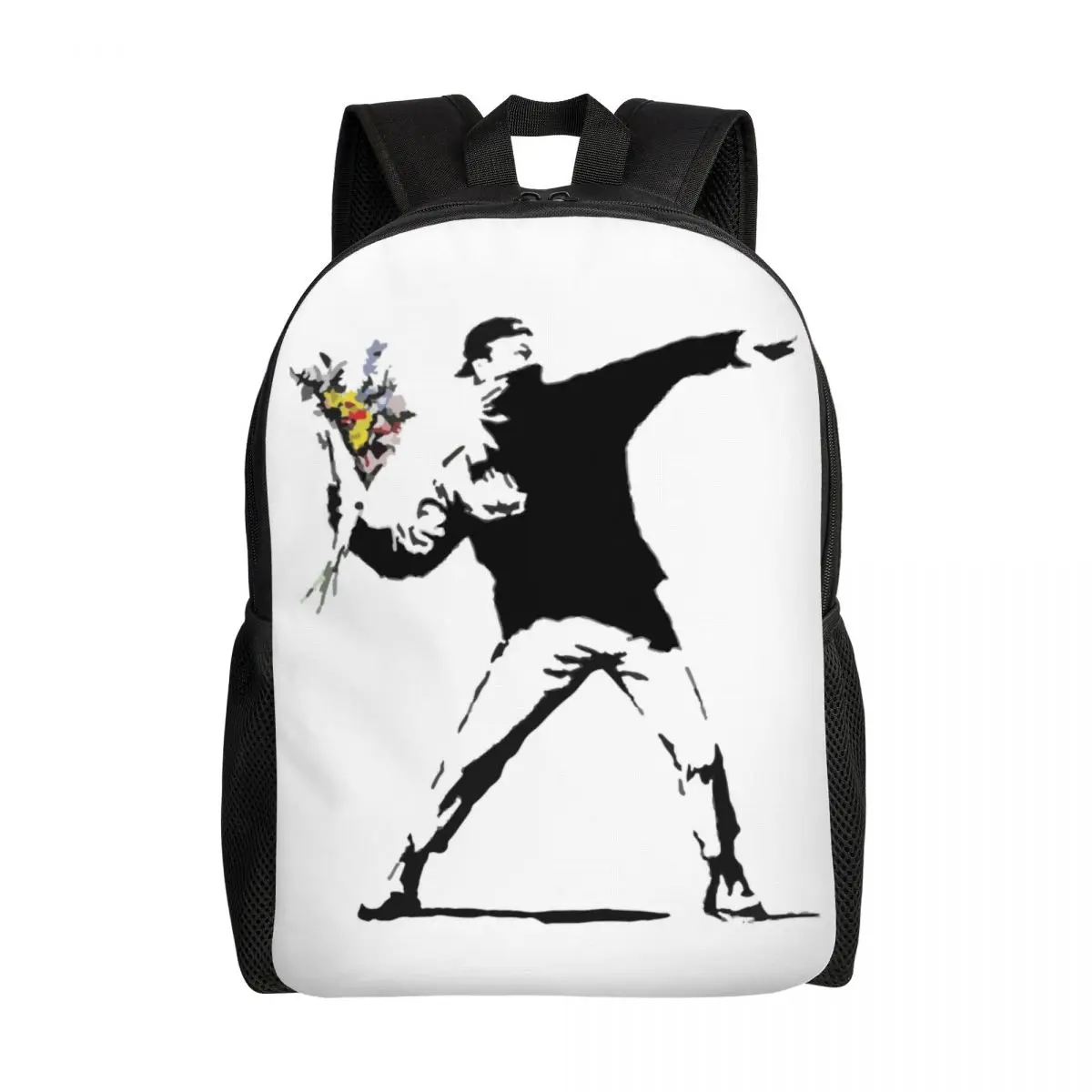 

Rage Flower Bomber Stencil Backpacks School College Student Bookbag Fits 15 Inch Laptop Banksy Street Grafitti Art Bags