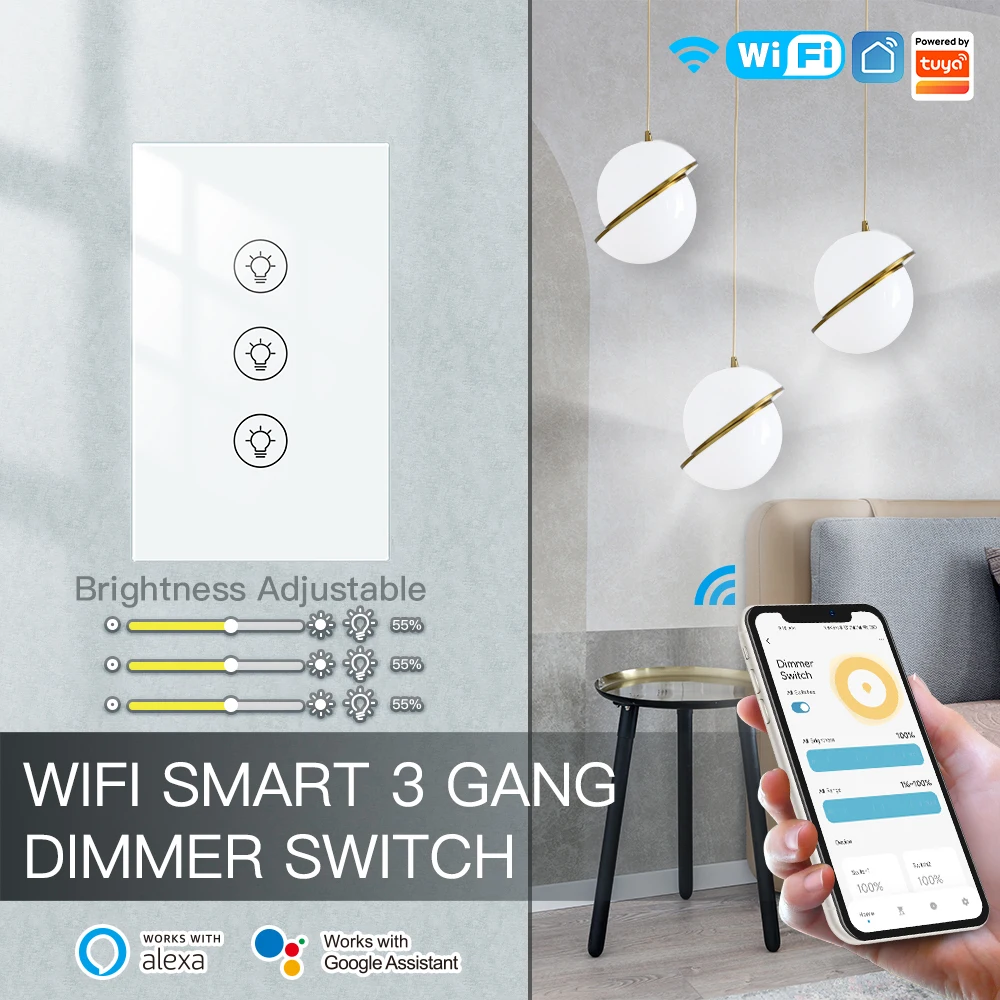 US 1/2/3 Gang Tuya WiFi Smart Dimmers Switch LED Lights Brightness Adjustment Wall Touch Control Switch Voice for Alexa Google
US 1/2/3 Gang Tuya WiFi Smart Dimmers Switch LED Lights Brightness Adjustment Wall Touch Control Switch Voice for Alexa Google