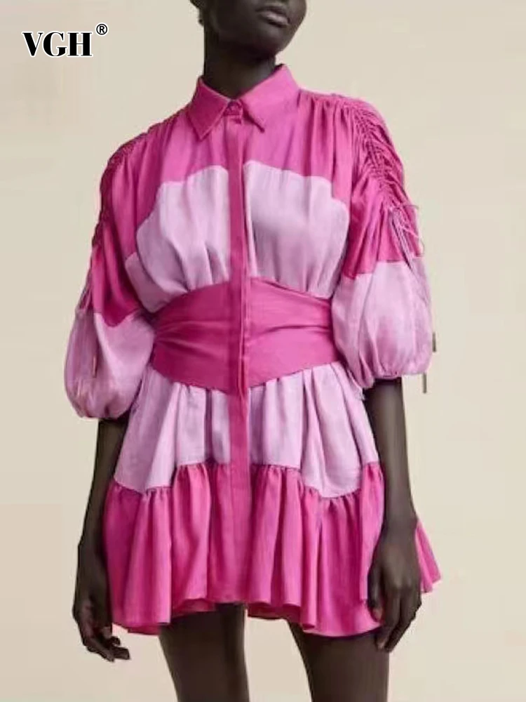 VGH Vintage Patchwork Summer Dress For Women Half Sleeve High Waist Colorblock Lace Up Mini Dresses Female Clothing Fashion New 
VGH Vintage Patchwork Summer Dress For Women Half Sleeve High Waist Colorblock Lace Up Mini Dresses Female Clothing Fashion New