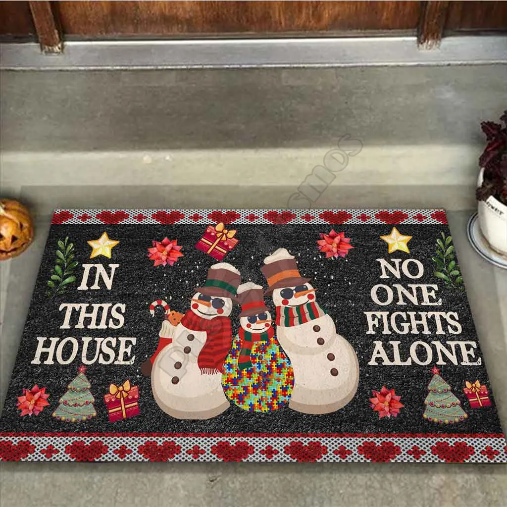 

Christmas In This House - Autism Awareness Doormat 3D Printed Non Slip Door Floor Mats Decor Porch Doormat Halloween Gifts