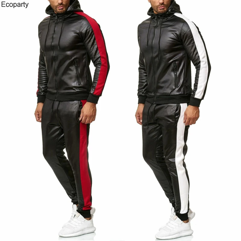 Men's Fashion Pu Leather Hoodies Pants Suit Spring Autumn Black Leisure Long Sleeves Patchwork Jacket Jogging Tracksuits For Man
Men's Fashion Pu Leather Hoodies Pants Suit Spring Autumn Black Leisure Long Sleeves Patchwork Jacket Jogging Tracksuits For Man