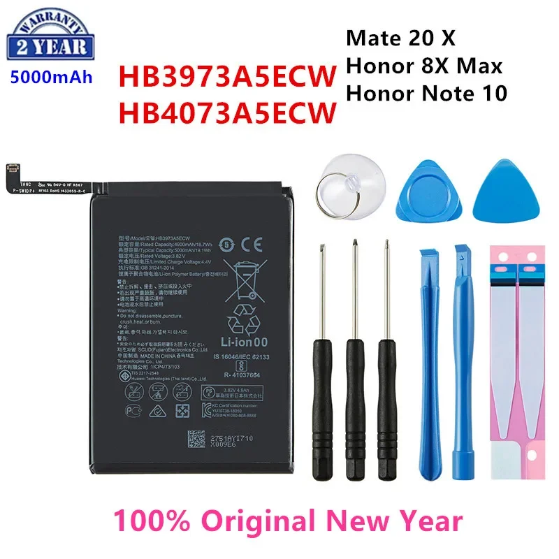 

100% Orginal HB4073A5ECW HB3973A5ECW 5000mAh Battery For HUAWEI Honor Note 10/Honor 8X Max /Mate 20X 20 X EVR-AL00+Tools