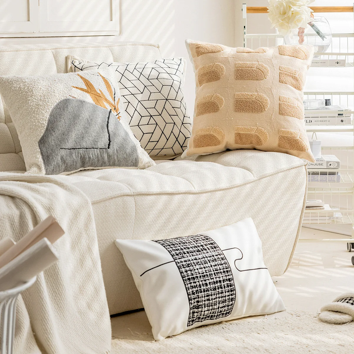 

Cream Sofa Cushion Cover, Minimalist Living Room Decoration, Bedside Pillowcase, Bed Waist Pillow Cover, 45x45cm