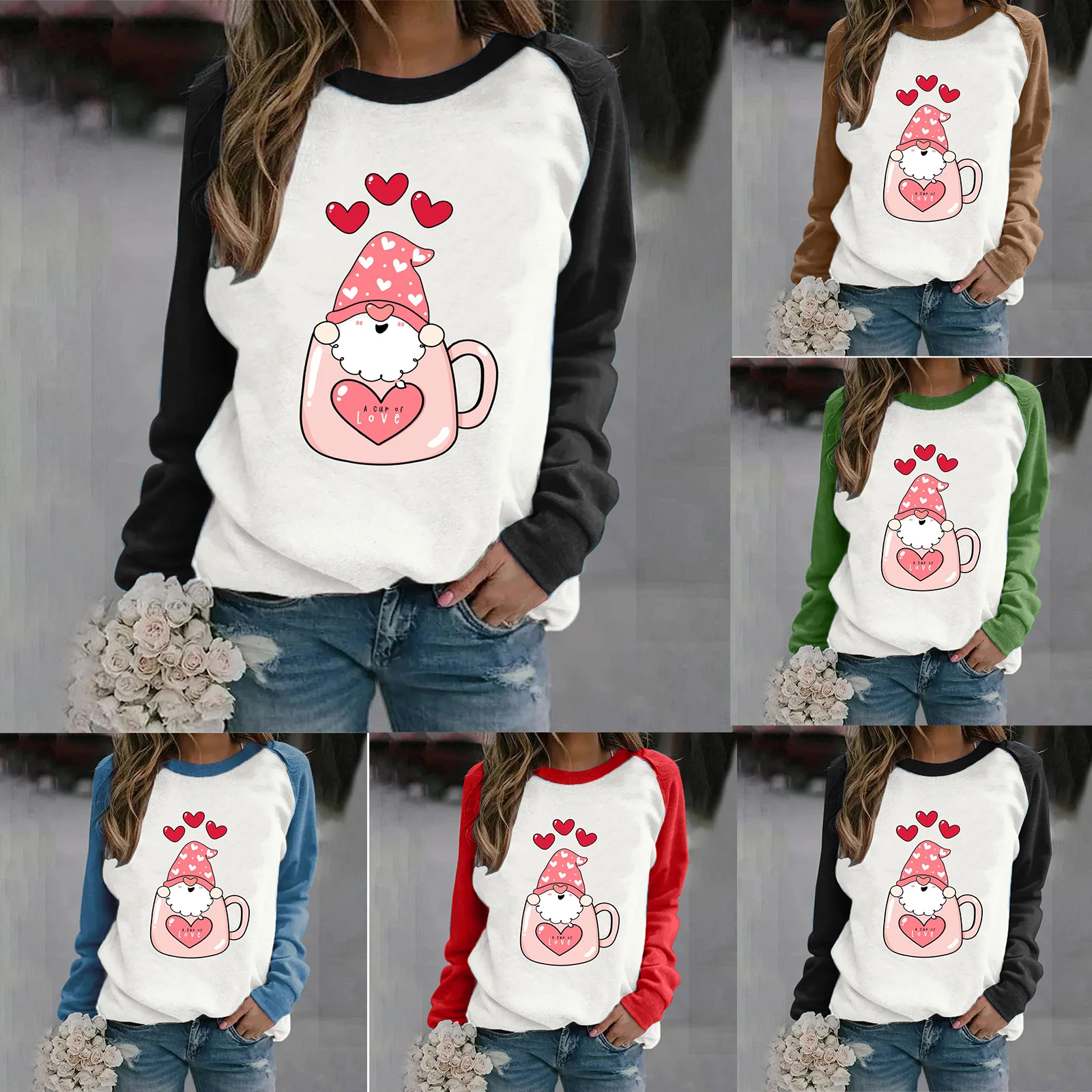 

Knit Tunic Tops Women Women's Valentine's Day Fun Print Raglan Sleeves Round Neck Hatless Casual Hoodie Women S Quilted Pullover
