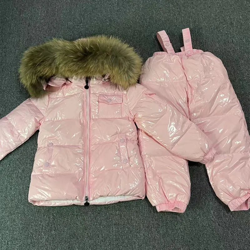 

Luxury Children Snowsuit 90% Down Jacket Pants Set Raccoon Fur Collar Toddler Parka Kids Warm Outwear For Baby Boy Girl 1-14T