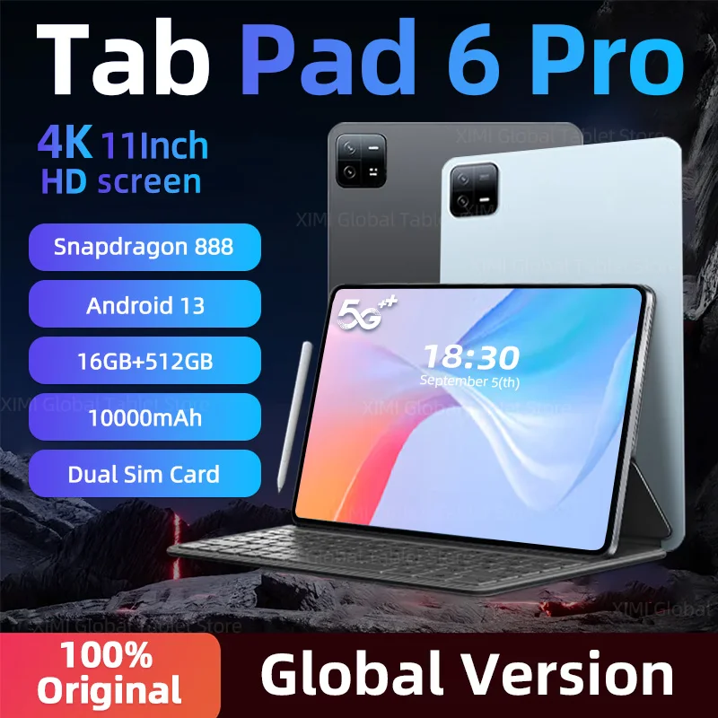 2024 Original Pad 6 Pro Global Version Snapdragon 888 10000mAh Android 13.0 Xioami Tablet PC 16GB 512GB 5G HD 4K Screen WIFI Mi
2024 Original Pad 6 Pro Global Version Snapdragon 888 10000mAh Android 13.0 Xioami Tablet PC 16GB 512GB 5G HD 4K Screen WIFI Mi
