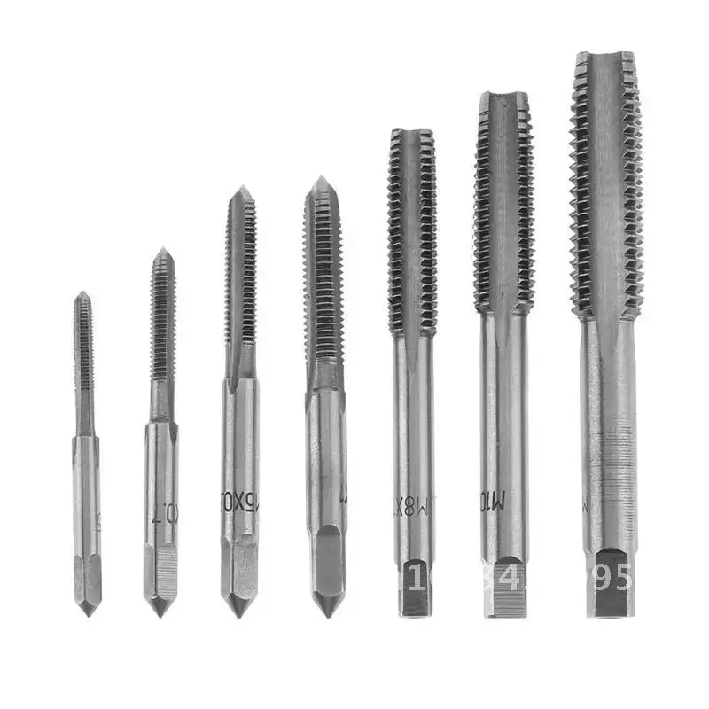 

High Quality 7PC/Set Bearing Steel Taper HSS M3-M12 Machine Spiral Point Straight Fluted Screw Thread Hand Tap Drill Accessories