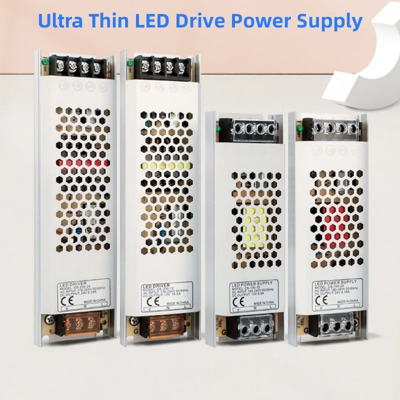 

Siparnuo Ultra Thin LED Power Supply DC 12V 24V Lighting Transformers 100W 200W AC 100V to 265V LED Driver For WS2815 Strips