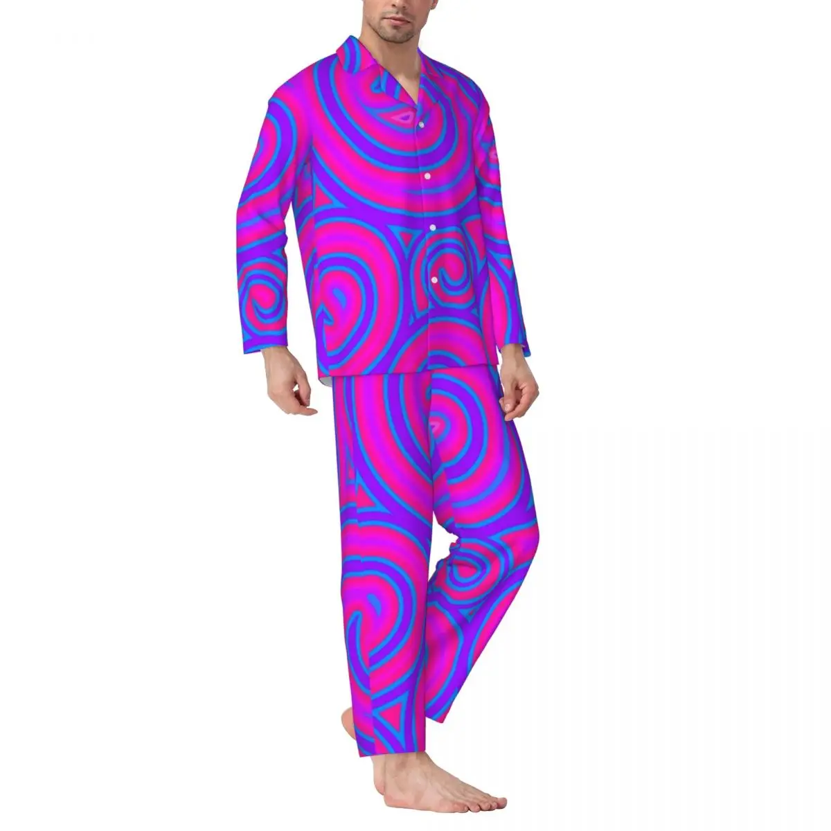 

Pajamas Men Psychedelic Trippy Hippy Room Sleepwear Retro Swirl Print 2 Piece Casual Pajama Set Long Sleeve Fashion Home Suit