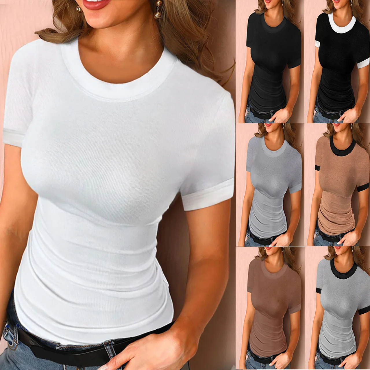 2022 Summer New Women's Clothing Solid Color Printing T-shirt Round Neck Inner Top Women's Clothing
2022 Summer New Women's Clothing Solid Color Printing T-shirt Round Neck Inner Top Women's Clothing