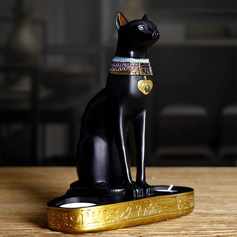 

Resin European Egyptian Cat Candlestick Figurines for Interior God Best Candle Holder Statue Home Living Room Decor