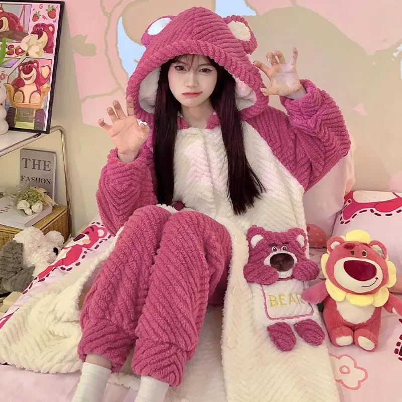 New Kawaii Miniso Lotso Cartoon Pajamas Set Autumn Winter Cute Coral Velvet Embroidery Girl Heart Thicken Women's Long Nightgown
New Kawaii Miniso Lotso Cartoon Pajamas Set Autumn Winter Cute Coral Velvet Embroidery Girl Heart Thicken Women's Long Nightgown