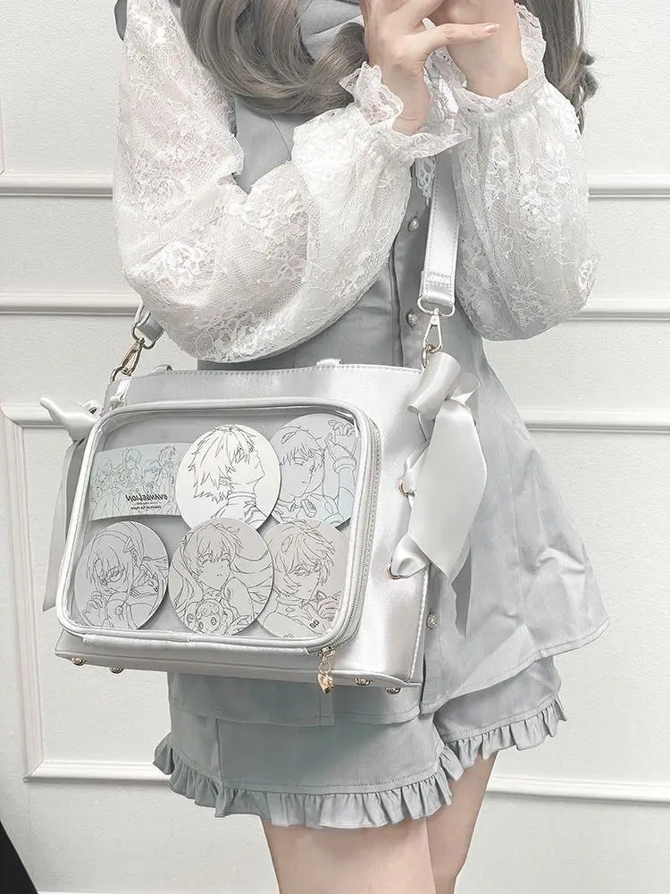 Bolsos Para Mujer Large Capacity Lolita Silver Women Tote Bag Y2k Aesthetic Transparent PVC JK Ladies Ita Bag Bow Shoulder Bag
Bolsos Para Mujer Large Capacity Lolita Silver Women Tote Bag Y2k Aesthetic Transparent PVC JK Ladies Ita Bag Bow Shoulder Bag