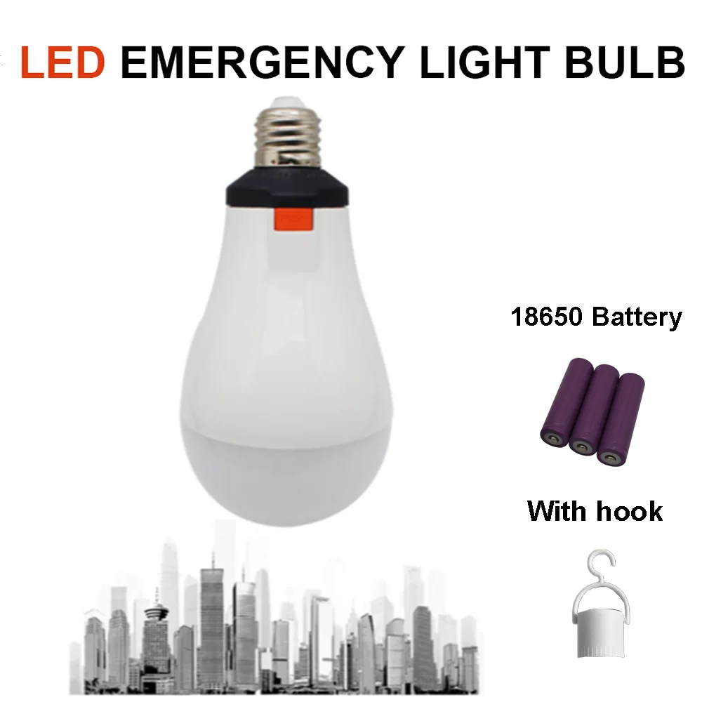 

18650 Battery LED Emergency Bulb with Removable 18650 Outdoor Camping Rechargeable Bulb Power Supply AC 85-265V Lighting 8 Hours
