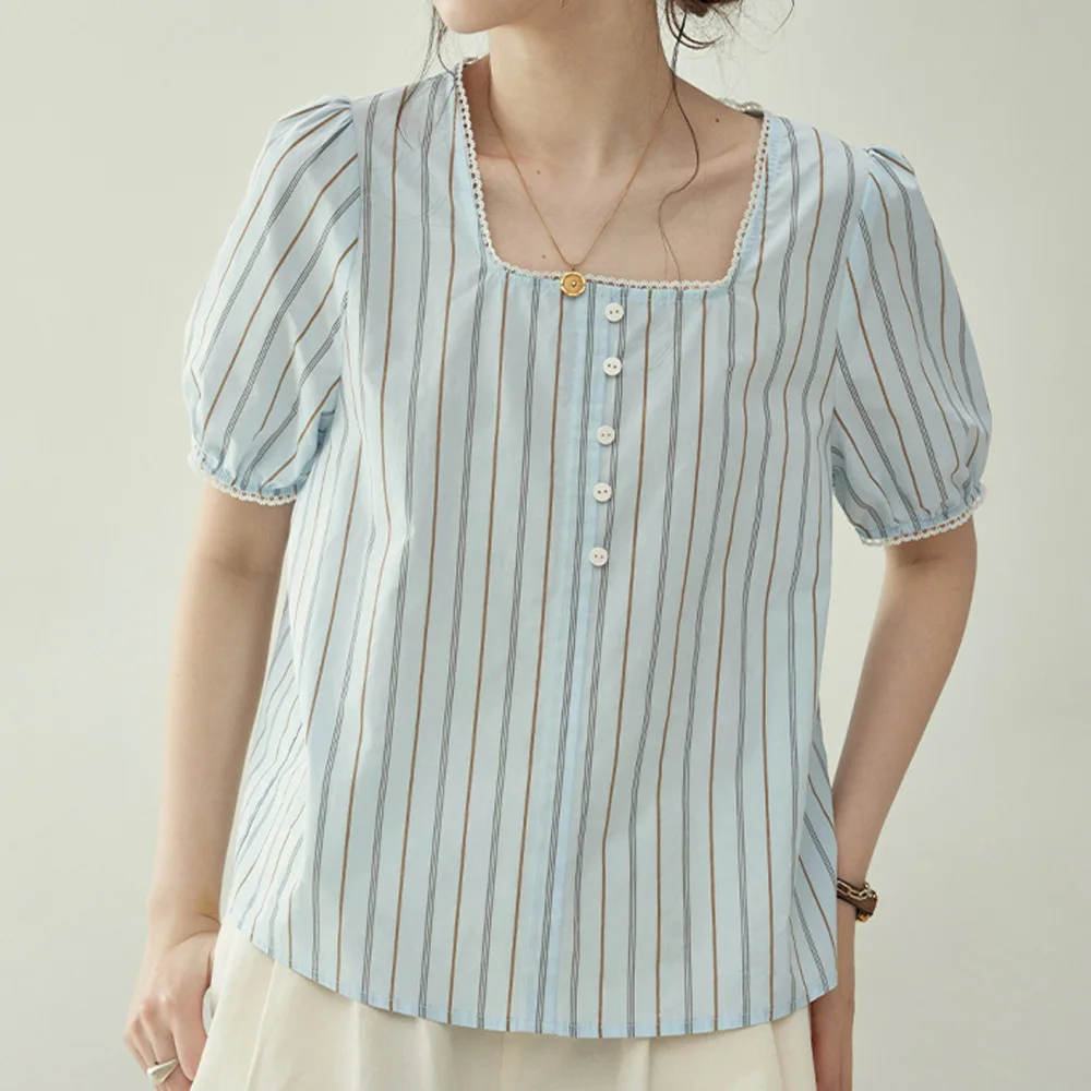 Blue Striped Shirt For Women French Fashion Loose Summer Short Sleeves Shirt For Ladies Office Lady Work to Wear Tops
Blue Striped Shirt For Women French Fashion Loose Summer Short Sleeves Shirt For Ladies Office Lady Work to Wear Tops