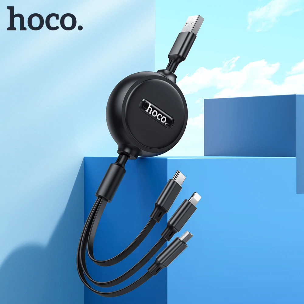 

HOCO 3 in 1 USB Type C Charger Cable Retractable Usb Charging Cord for iPhone 14/13 Pro Phone Charge Cable Portable Data Cord