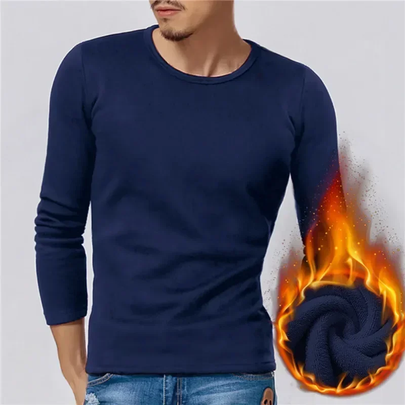 

Autumn Slim Pullover Thermo Shirts Long Tops Fleece Clothes T-shirt Men Winter Thermal Warm Sleeve Thickened Underwear Bottom