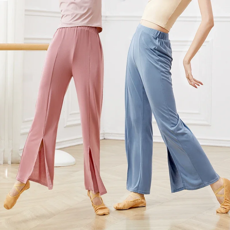 

Брюки женские для танцев, классические длинные расклешенные штаны с завышенной талией, Стрейчевые брюки-клеш с передней вилкой, для балета, фитнеса, йоги