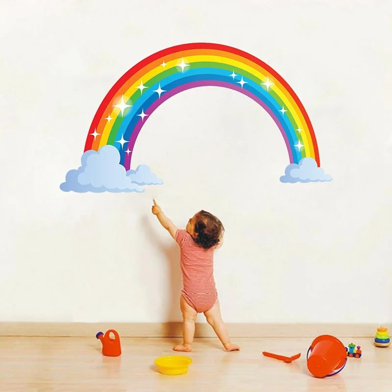 

T128# Cartoon Rainbow Cloud Wall Sticker Creative Kids Room Bedroom Decoration Mural Art Decals Home Decor Wallpaper Stickers