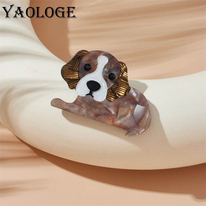 

YAOLOGE Acrylic Cute Dog Brooches For Women Men Cartoon Pet Animal Badge Lapel Pins Fashion New Jewelry Party Girl Gifts