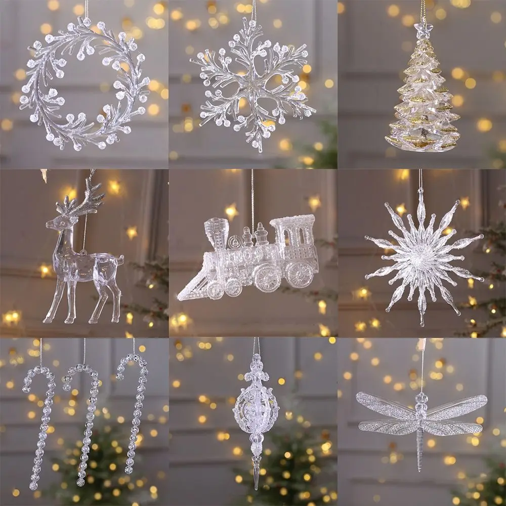 

15cm Christmas Snowflake Piece Xmas Tree Pendants Noel Crystal Deer Wreath Hanging Ornaments Merry Christma Decor For Home 2023