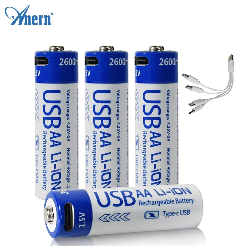 AA USB Перезаряжаемая батарея 2600mWh 1.5V литий-ионная батарея высокой емкости для пульта дистанционного управления электрической игрушкой с кабелем Type-C
AA USB Перезаряжаемая батарея 2600mWh 1.5V литий-ионная батарея высокой емкости для пульта дистанционного управления электрической игрушкой с кабелем Type-C