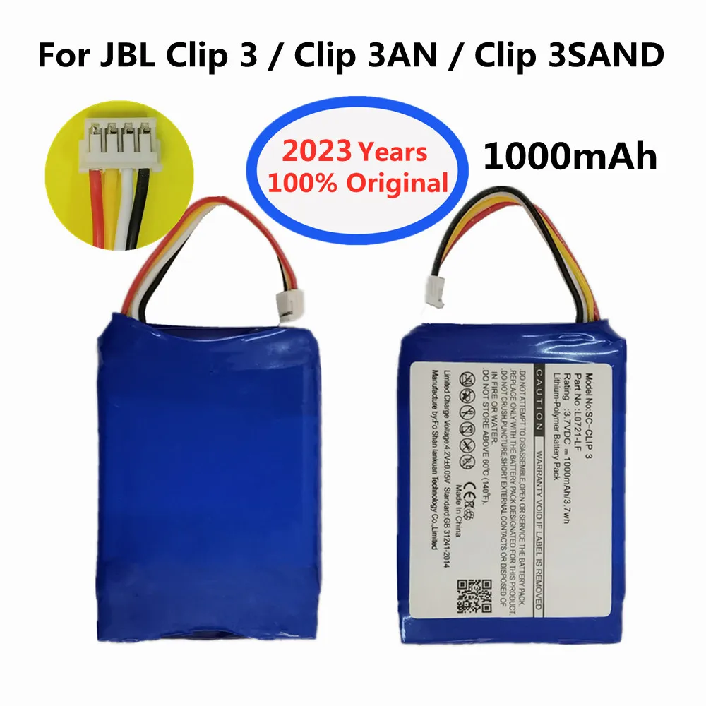 2023 Original 3.7v / 1000mAh L0721-LF Replacement Battery For JBL Clip 3 Clip3 Clip 3AN / Clip 3 SAND Speaker Batteries Bateria
2023 Original 3.7v / 1000mAh L0721-LF Replacement Battery For JBL Clip 3 Clip3 Clip 3AN / Clip 3 SAND Speaker Batteries Bateria