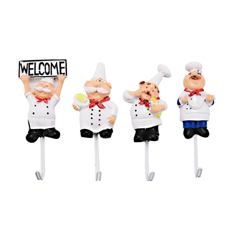 

Pack Of 4 Resin French Chef Figurine Wall Hooks Decorative Cook Wall Mount Rack Hook Hanger(Assorted Style)