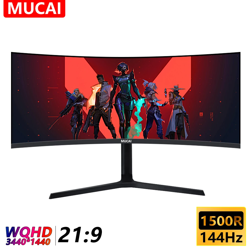 

MUCAI 34 Inch Monitor 144Hz MVA WQHD Desktop Wide Display 21:9 LED Gamer Computer Screen 1500R Curved DP/3440*1440