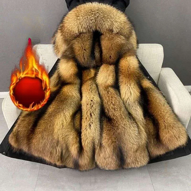 

Artificial Mink Fur Jacket Men Parkas Winter Coat 2023 Thicken Warm Mid-Long Faux Fur Men Overcoat Fashion Plush Outerwear E427