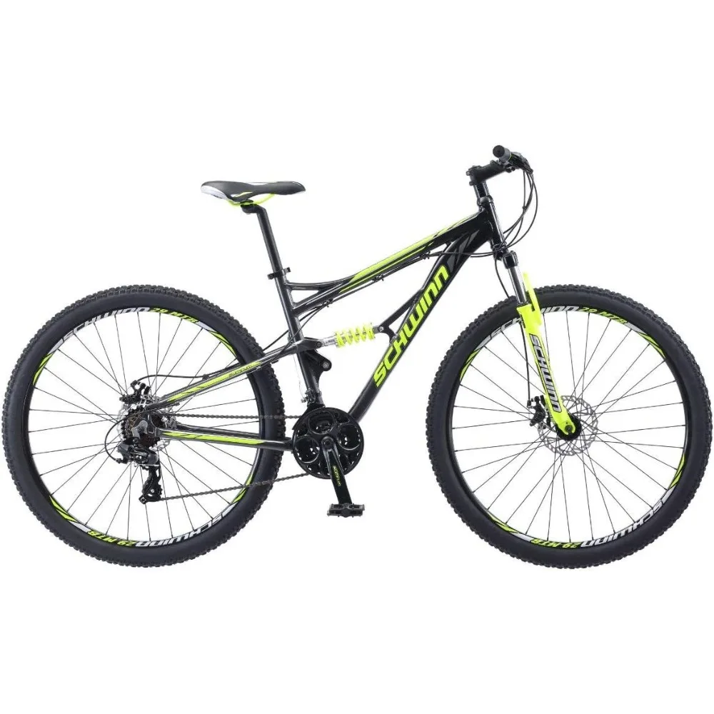 

Traxion Mens and Womens Mountain Bike, 29-Inch Wheels, 24-Speed Shifters, Full Suspension, Mechanical Disc Brakes,Bicycle