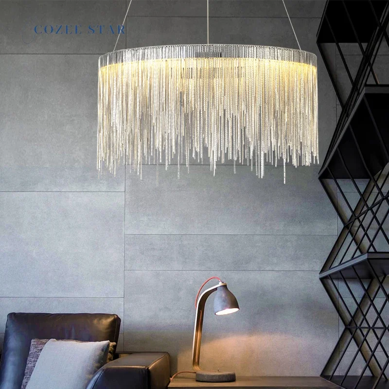 Nordic LED Chandeliers Lighting Modern Tassel Metal Aluminum Round Long Pendant Hanging Lamps Bedroom Living Room Lights Lustre
Nordic LED Chandeliers Lighting Modern Tassel Metal Aluminum Round Long Pendant Hanging Lamps Bedroom Living Room Lights Lustre