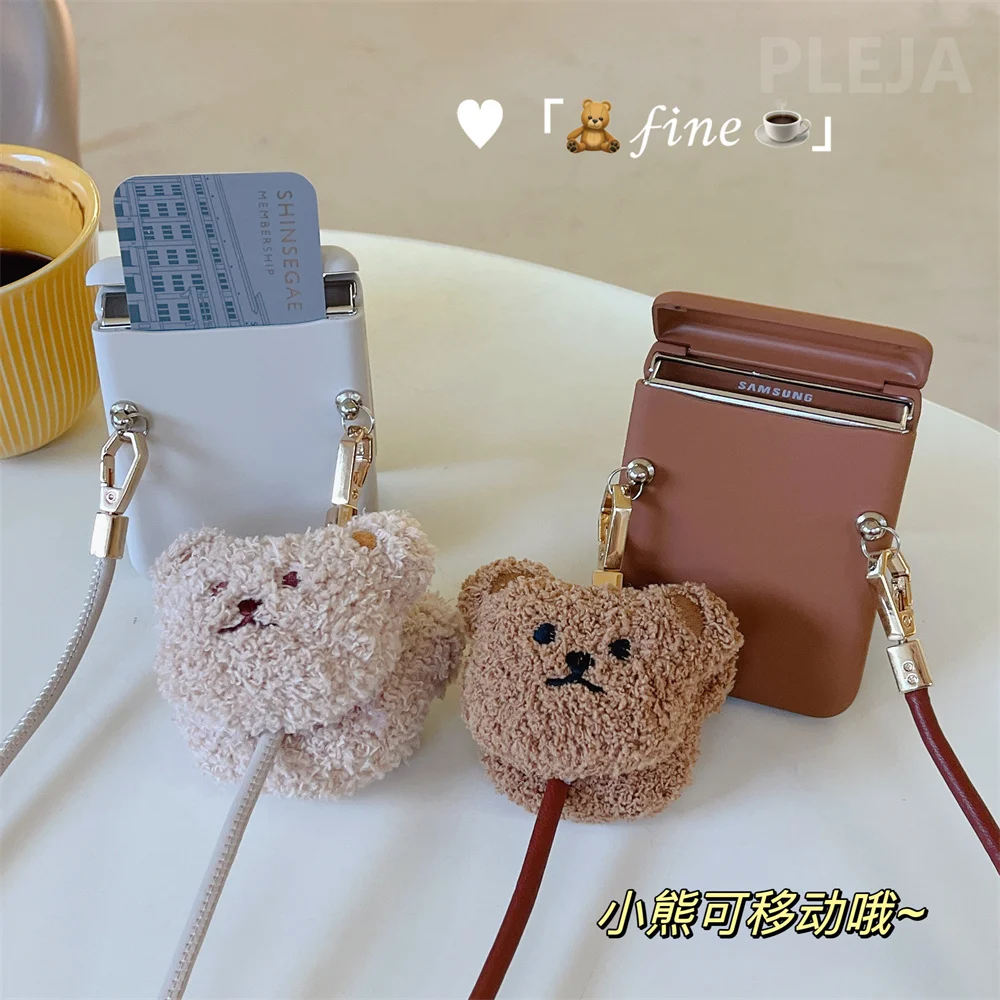 

Fashion Plush Bear Crossbody Lanyard Case For Samsung Galaxy Z Flip 5 4 3 flip5 flip4 flip3 Zflip4 zflip5 5G Cute Card Bag Cover