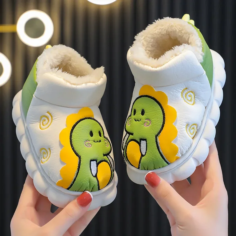 

Boys Snow Boots Cartoon Dinosaur Patch Kids Fashion Winter Warm Children Casual Baby Girls Short Boots Non-slip PU Slip-on Cute