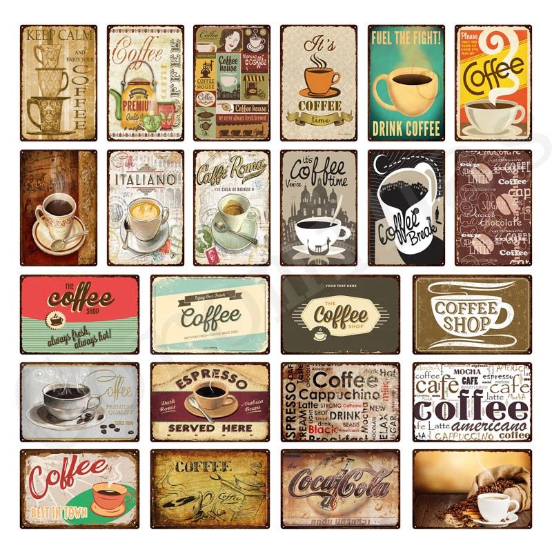 

Coffee Time Metal Sign Vintage Tin Sign Creative Decorative Plaques Retro Plates Cafe Kitchen Living Room Coffee Bar Decoration