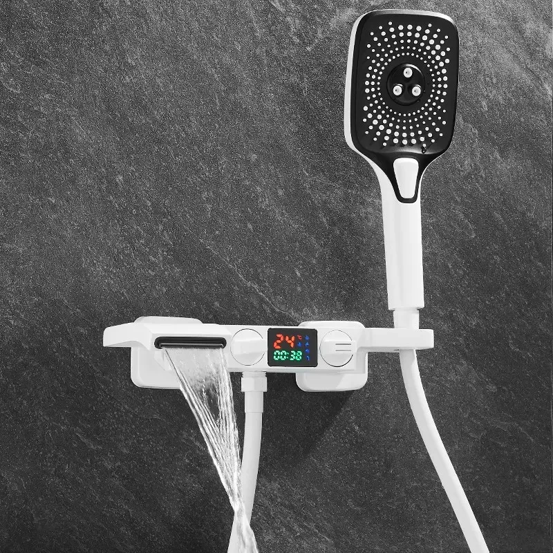 

Brass Bath Shower Faucets Mixer Hot & Cold Waterfall Bathtub Taps In-Wall Style LED Digital Display White/Chrome/Gun Grey Ne
