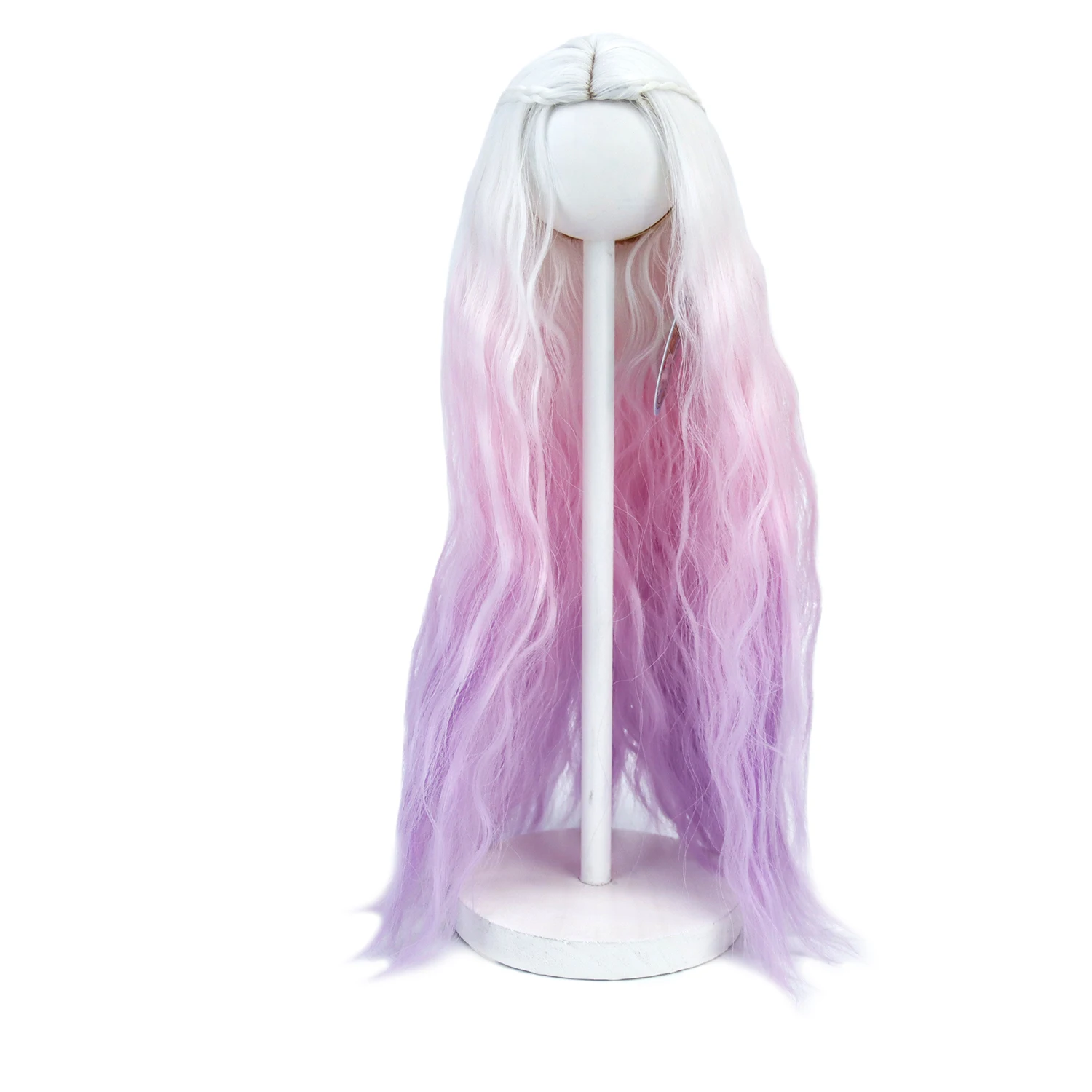 

Free Shipping 1/3 BJD Hair Long Wavy White Gradient Pink Purple Heat Resistant Fiber For 8-9'' Dollfie Dream Doll Hair Tress