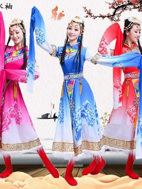 Tibetan Dance Performance Costume Female Adult Autumn And Winter Detachable Sleeves Folk Dress Habima Square Dance Clothing
Tibetan Dance Performance Costume Female Adult Autumn And Winter Detachable Sleeves Folk Dress Habima Square Dance Clothing