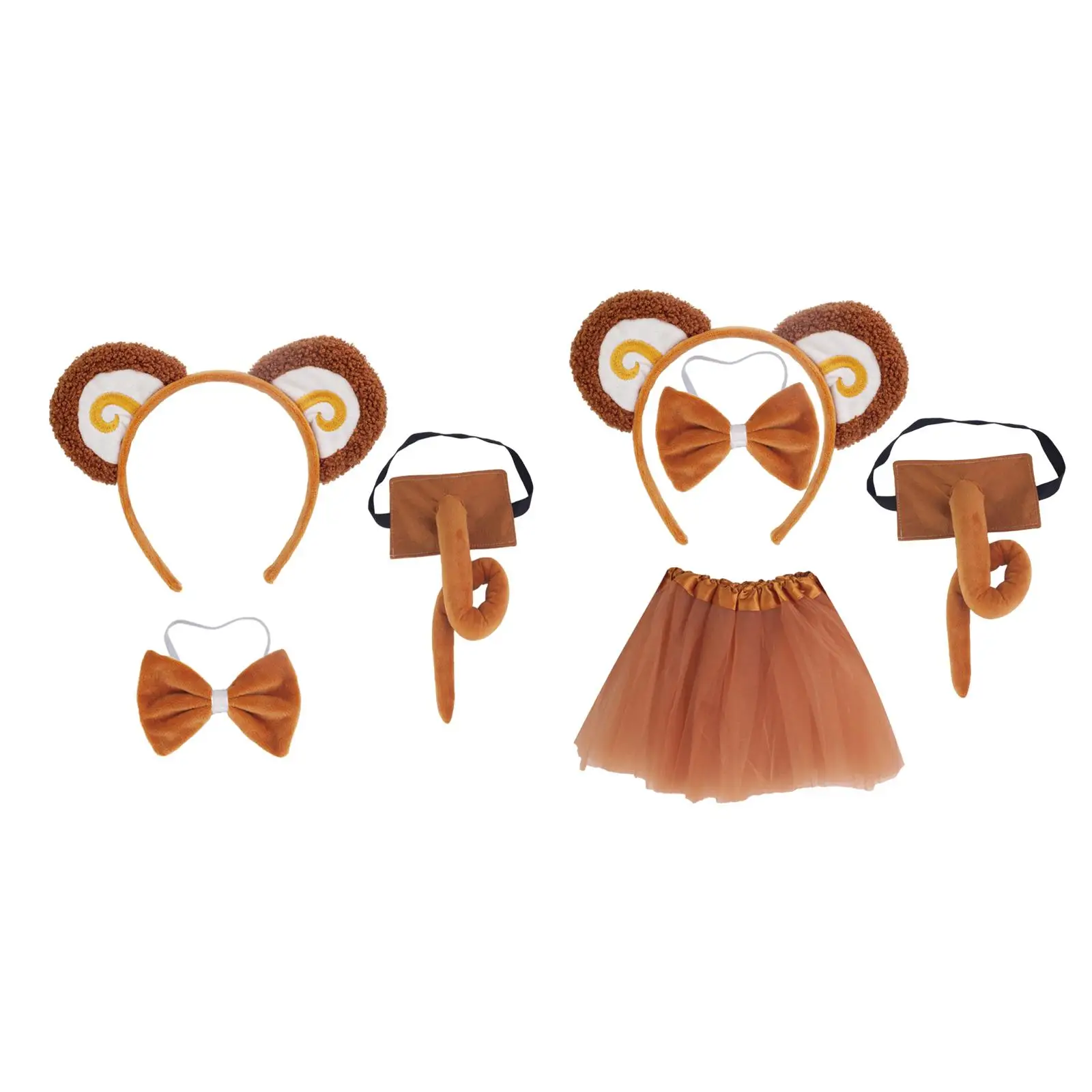 

Monkey Ears and Tail Set Monkey Ears Headband Long Tail Bowtie Tutu Dress Animals Costume Cosplay Props for Holiday Role Play