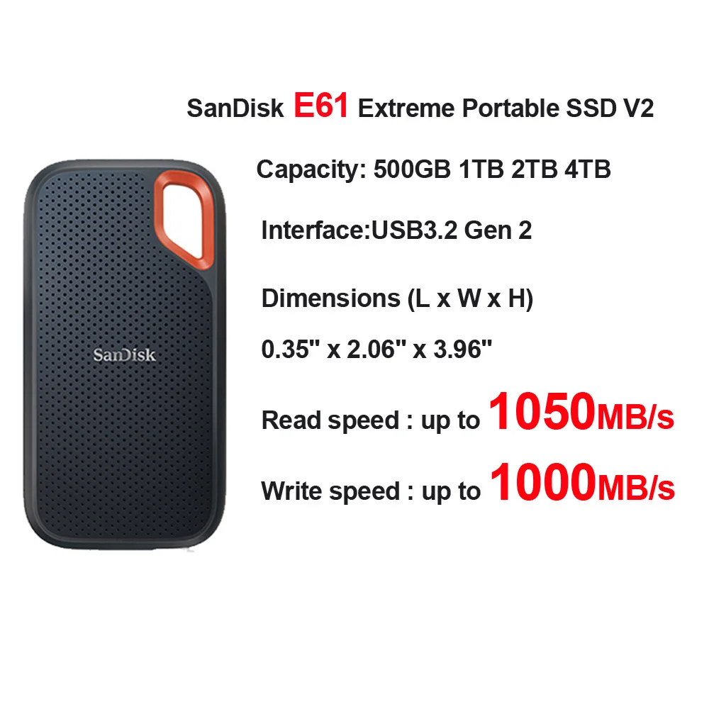 

SanDisk E61 Nvme Portable External Solid State Drive hard disk 4TB 2TB 1TB 500GB SSD Type-C USB 3.2 Gen 2 Mobile Storage Drive