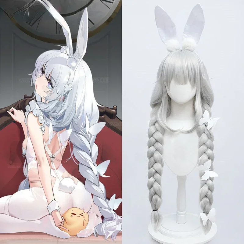 

Game Azur Lane MNF Le Malin Cosplay Wig White Bunny Girl Silver White 90cm Twist Braid Heat Resistant Hair Halloween Party Wigs